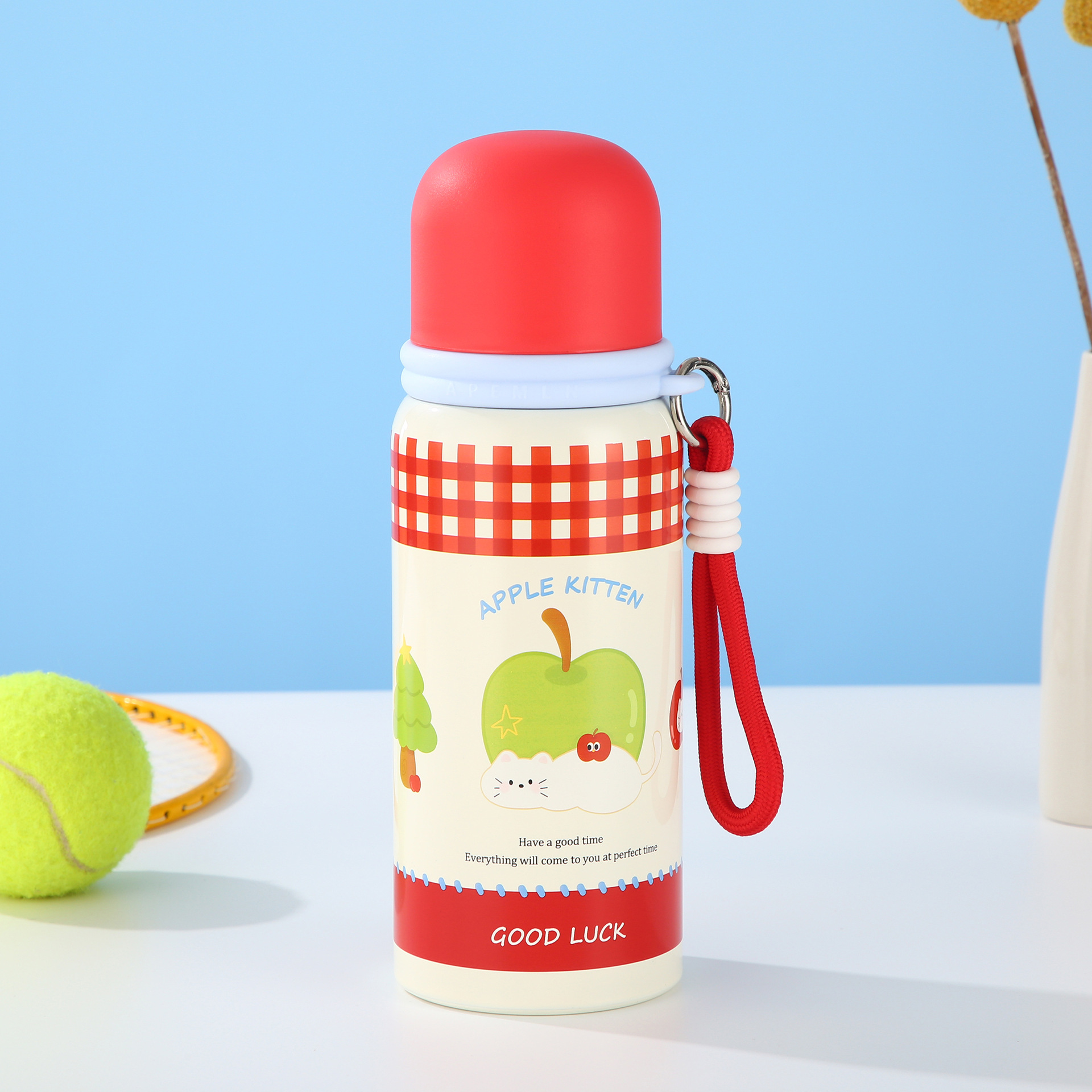 High appearance level 316 stainless steel insulated cup cartoon portable water cup with a carrying rope, cute outdoor large-capacity travel cup pic 4