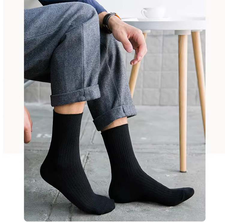 吸汗防臭纯棉商务中筒长男士白黑纯色新疆棉秋冬加厚双针袜子全棉详情19