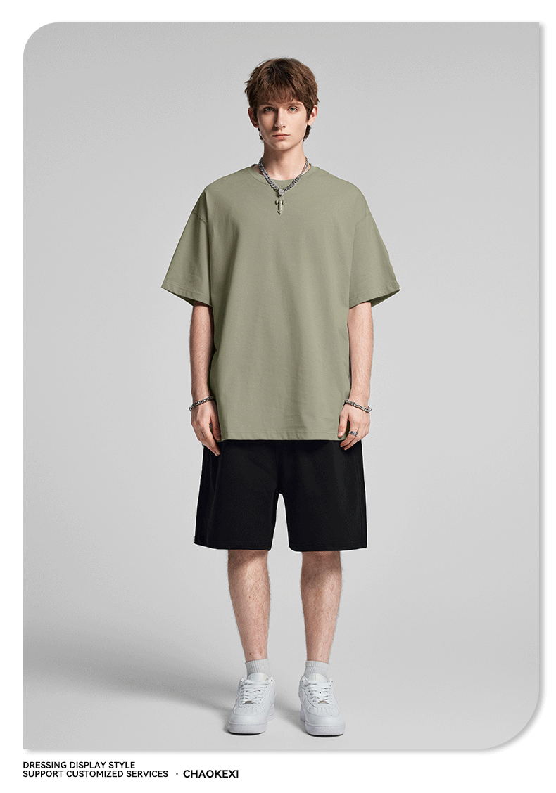 CKX2026夏季美式275g高品质潮牌纯棉t落肩纯色男潮青少年短袖T恤详情43