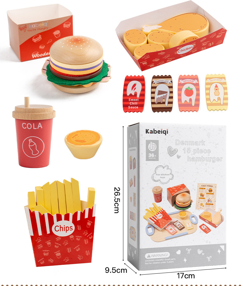 儿童木质仿真过家家汉堡薯条三明治早餐制作蔬菜食物认知餐厨玩具详情20