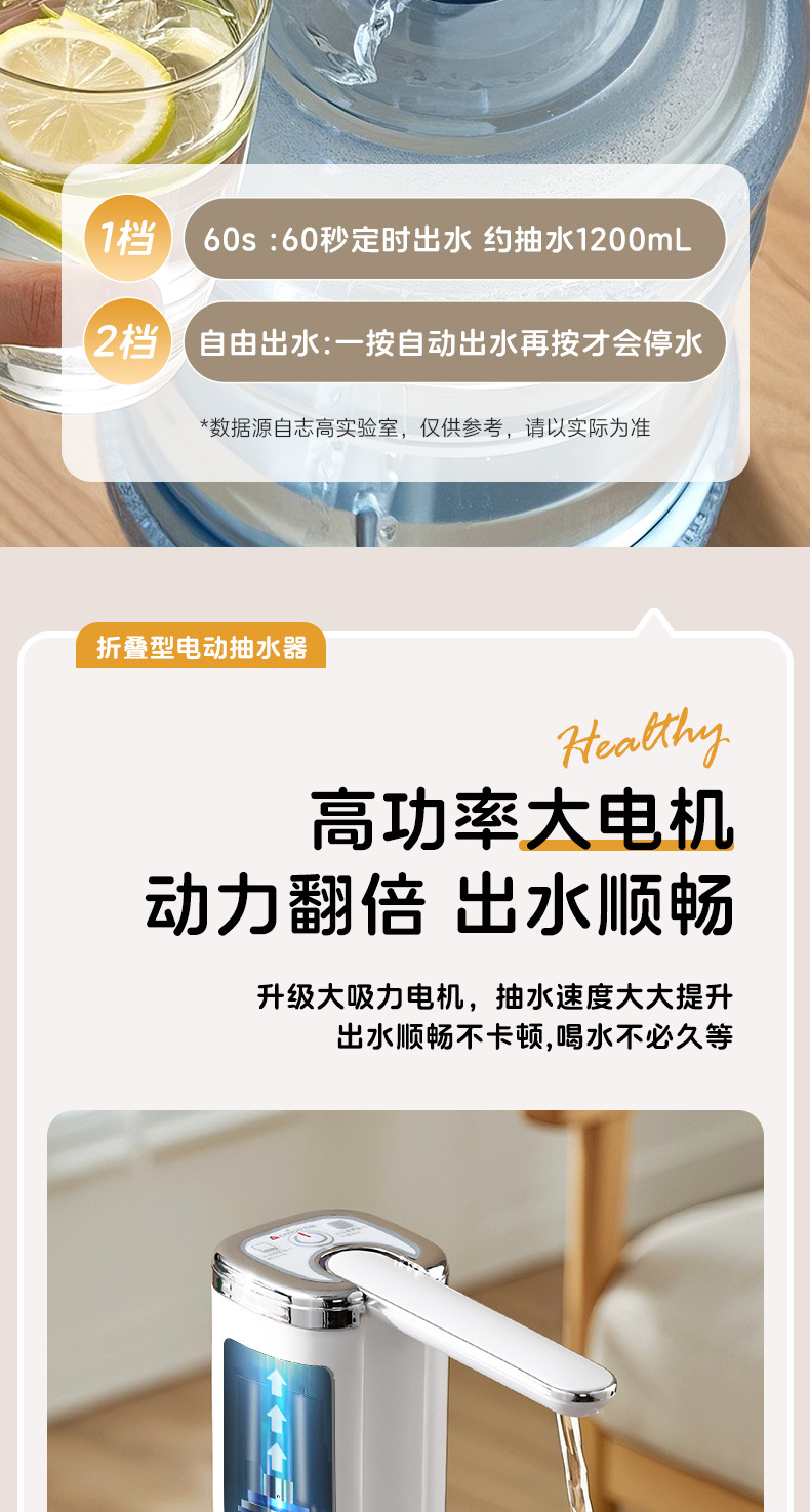 桶装水抽水器电动吸水泵家用纯净水饮水机压水取水器折叠神器详情3