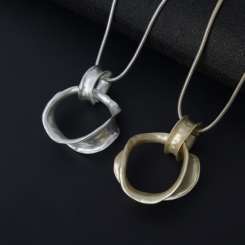 亚马逊爆款项链欧美大气双环复古蛇骨链圆形轻奢女士合金毛衣链详情10