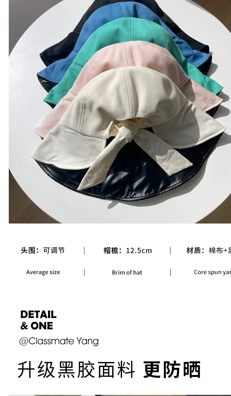 杨同学品牌女士夏季防晒帽 蝴蝶结装饰大帽檐黑胶渔夫帽 防紫外线遮阳帽子 成人尺寸太阳帽详情3