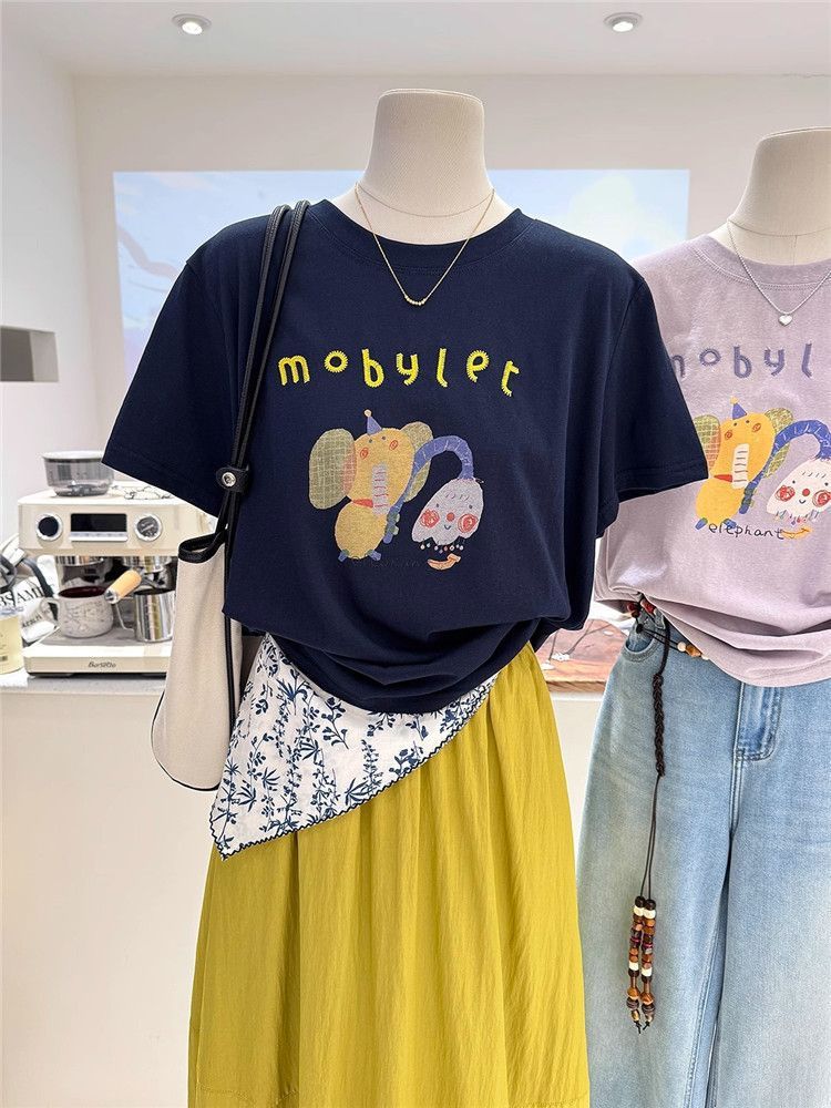 夏季新款宽松显瘦短袖韩系百搭卡通减龄印花打底衫薄款T恤女上衣详情5