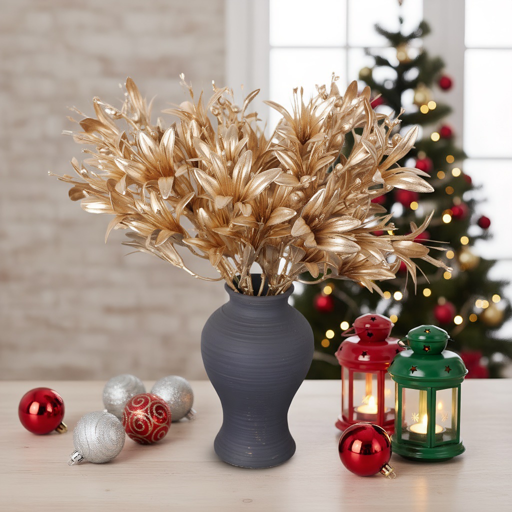 仿真金色花材单支跨境新款金色插枝插花多叉百合家居装饰厂家直销详情7