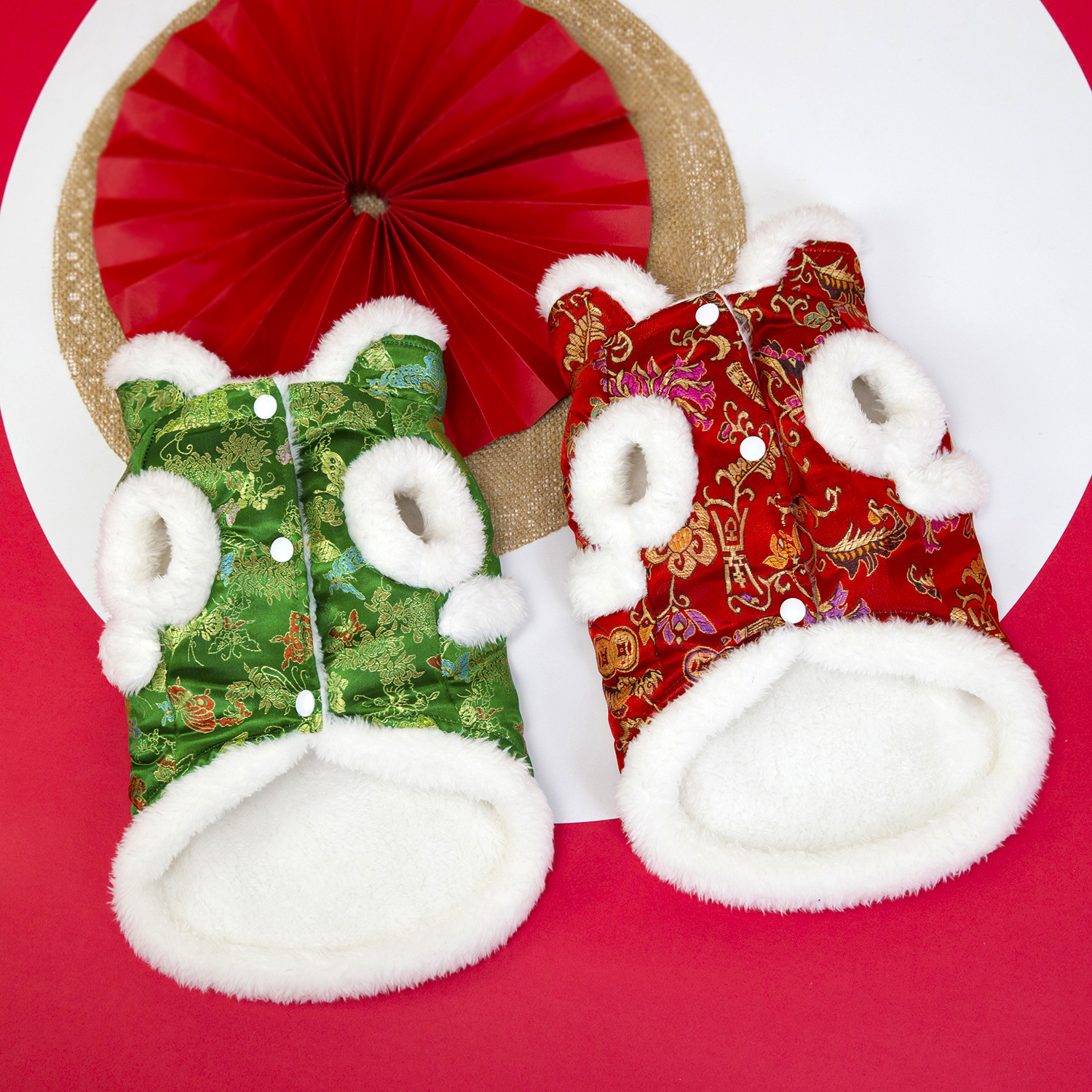 Pet clothing, dog clothes, autumn and winter festive outfits, new pet New Year clothing, 25 brocade checkered cotton-padded jacket pic 4