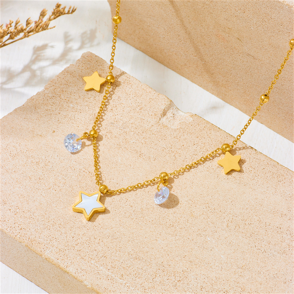 欧美热销不锈钢星星夹钻项链手链套装 时尚热销钛钢不掉色星星首饰套装详情4