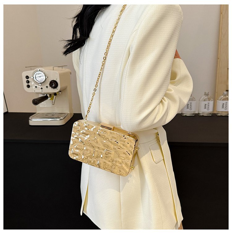 晚宴包金属2024夏季新款盒子女包链条单肩斜挎包褶皱跨镜女手机包详情121