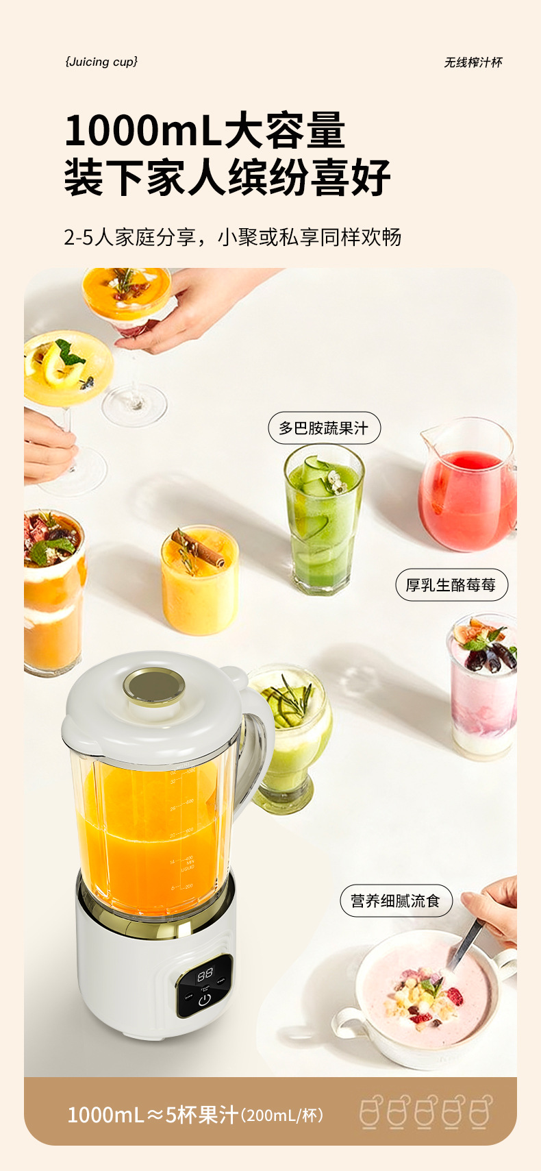 外贸新款双刀头榨汁机无线电动大容量果汁机便携式搅拌机现榨详情4