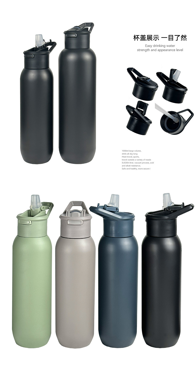 Outdoor portable sports water bottle, 304 stainless steel double-layer vacuum insulated cup, new stainless steel climbing straw cup pic 12