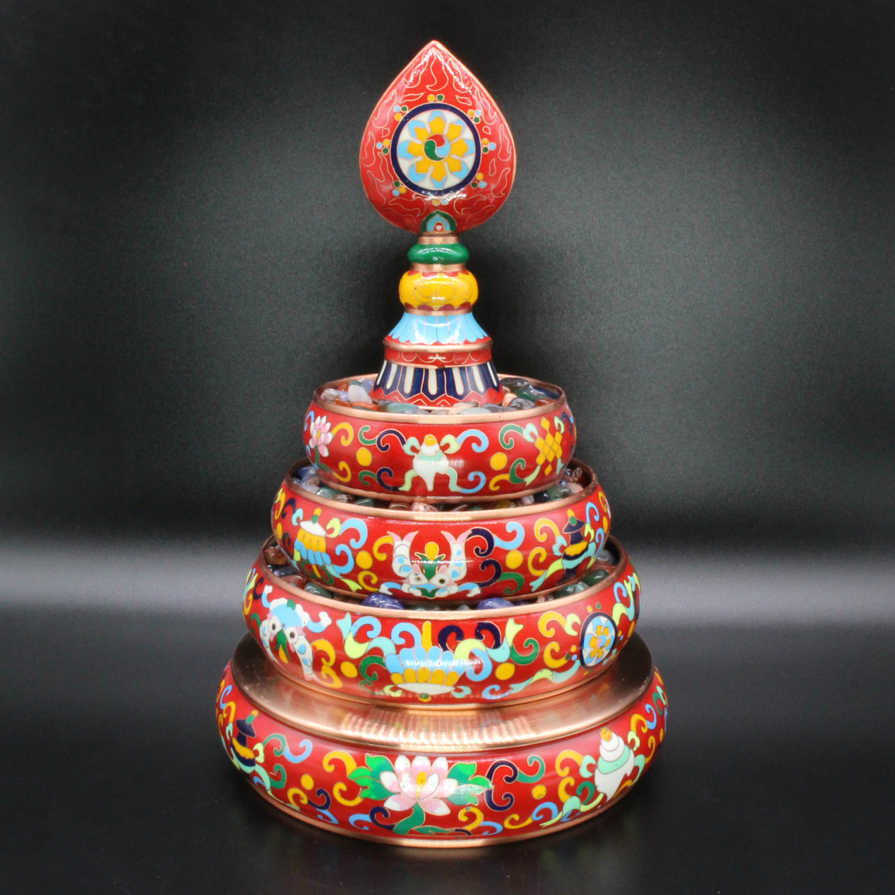 Jingtai blue manza, Buddhist offering utensils and ritual implements, plain copper filigree, low-temperature enamel manda plate, Mancha Luo belt tray pic 20