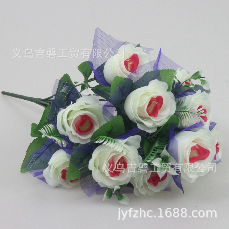 跨境仿真玫瑰花束12头娟花蓝色妖姬人造花婚庆造型居家装饰摆放花详情17
