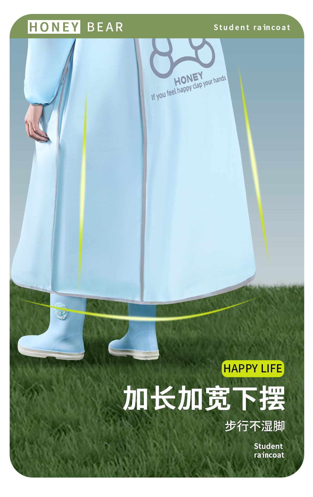 雨衣儿童中小学生一体式青少年男女中大童带书包位小孩上学雨披衣详情5