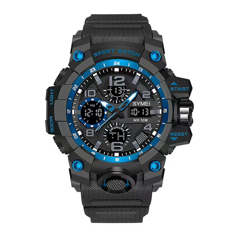 New male student watch with luminous waterproof dual display movement, outdoor chronograph sports fashion trend watch pic 5