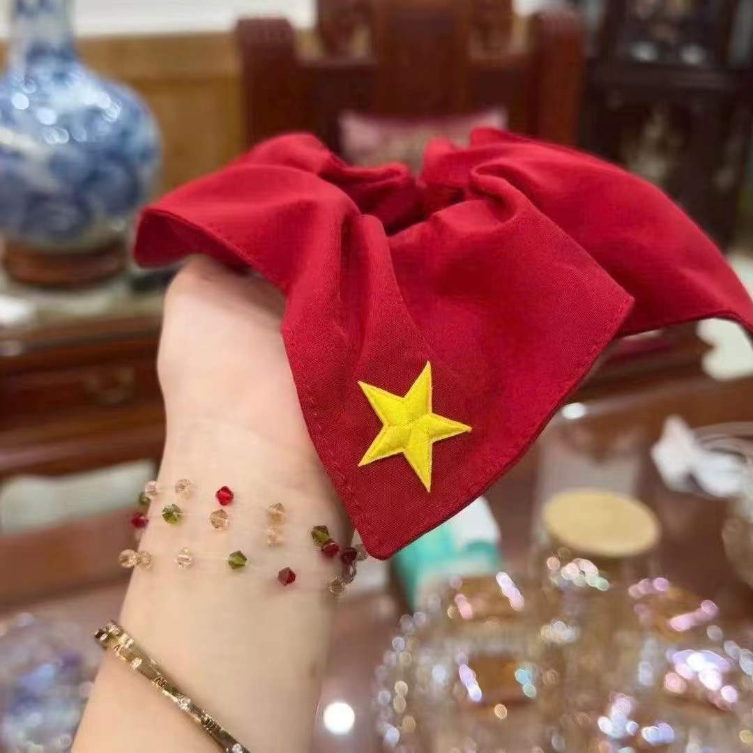 国庆节红色五角星印花布料发圈个性潮流马尾发饰女式头饰发圈大肠发圈头绳饰品大肠圈发饰详情5