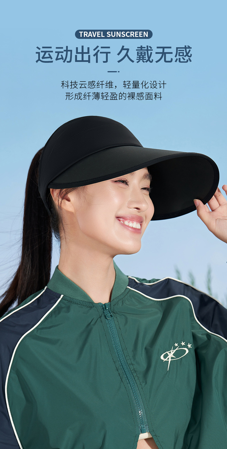 UVGO大帽檐防晒女帽防紫外线遮阳帽户外骑行遮脸太阳帽束马尾帽子详情9