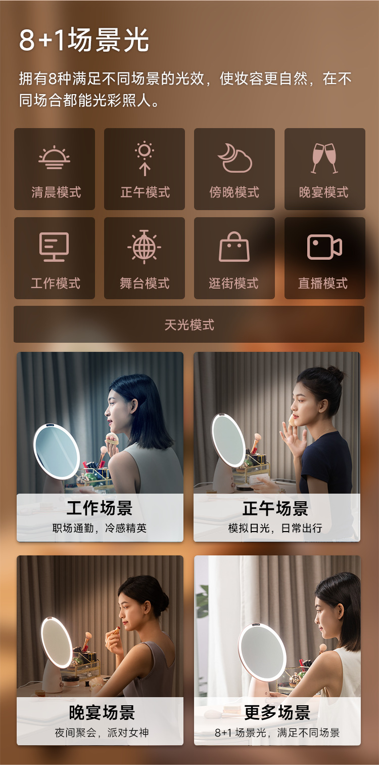 The Ai voice large model of the makeup mirror is equipped with 8 dimming modes of the AI makeup mirror pic 5