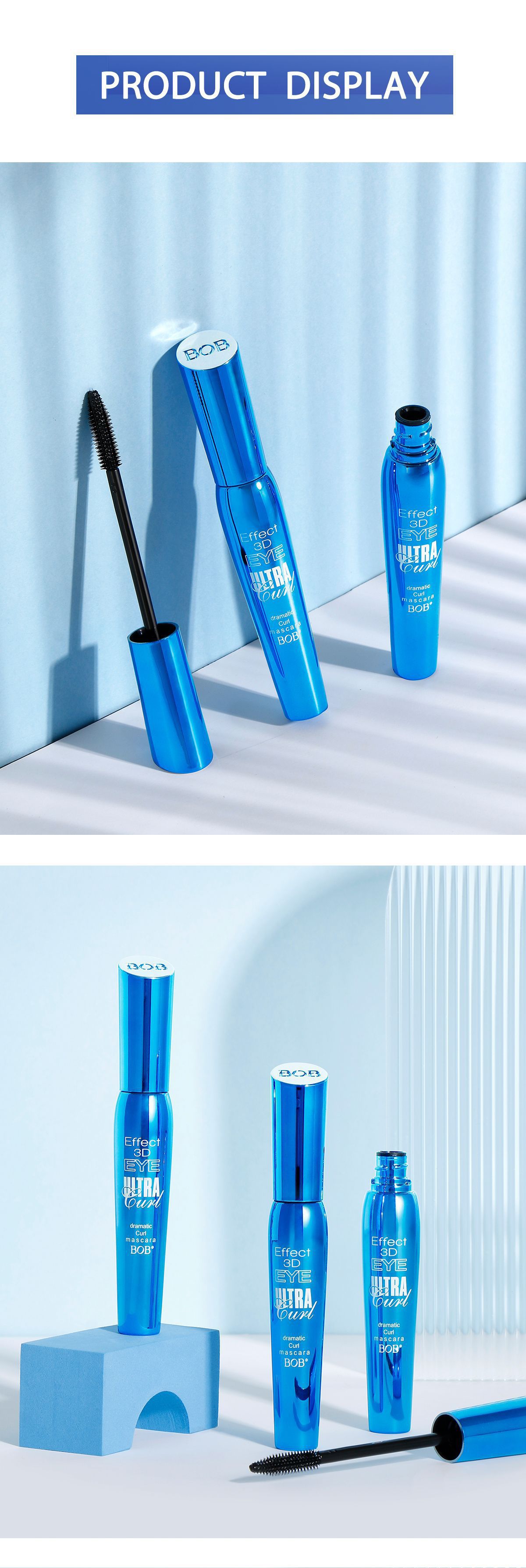 Cross-border exclusive bob Three-dimensional curling mascara: Thick, non-smudge, slender, waterproof and long-lasting black base cream pic 10