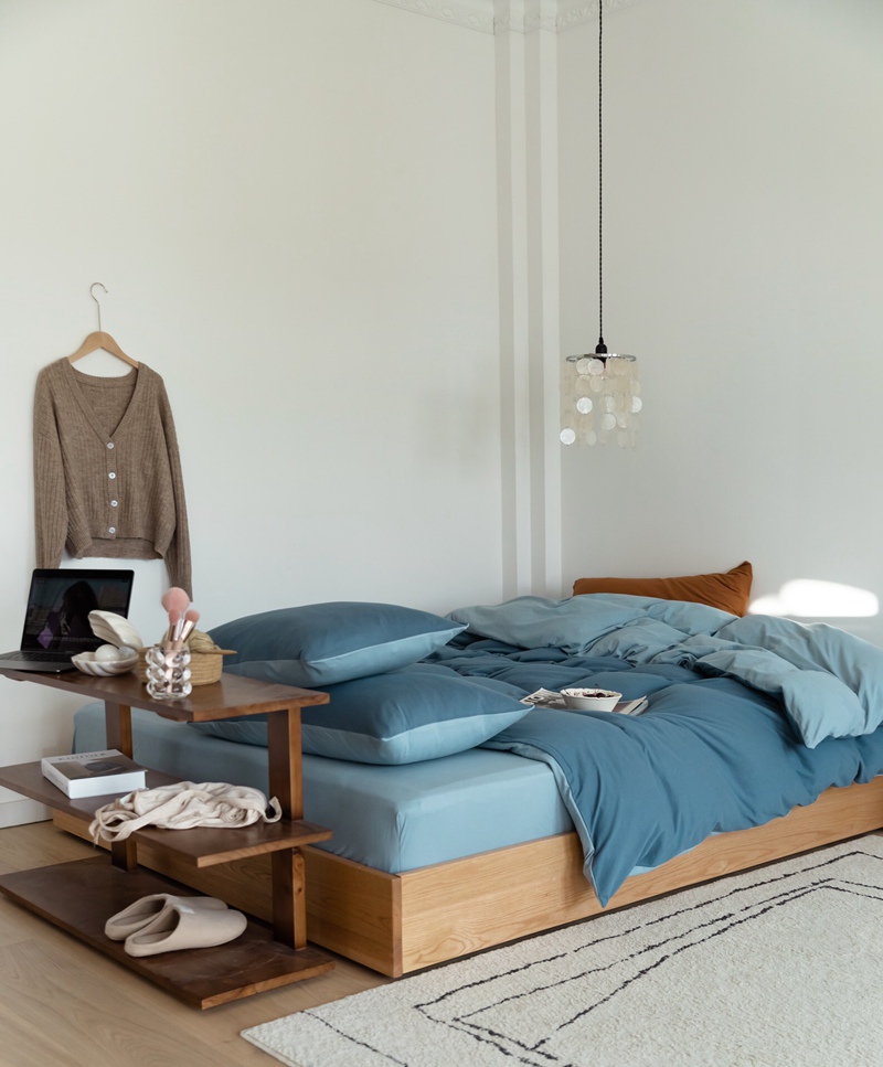 ins Japanese-style solid color all-cotton knitted cotton four-piece set, skin-friendly nude sleeping plain double-layer Indian cotton bed sheet pic 116