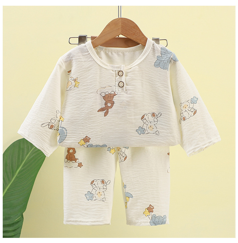 儿童夏季爆款云朵棉薄款家居服套装 男女童中袖空调服中裤休闲睡衣 童装新款详情14