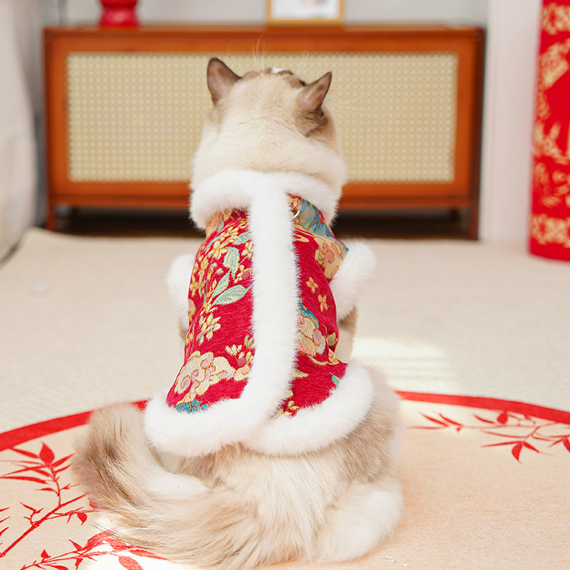 New Year Autumn and Winter double-layer thickened fleece Chinese-style jade rabbit pet dog and cat clothing, clothing and accessories, Tang suits, bichon Frises, Teddy bears pic 16