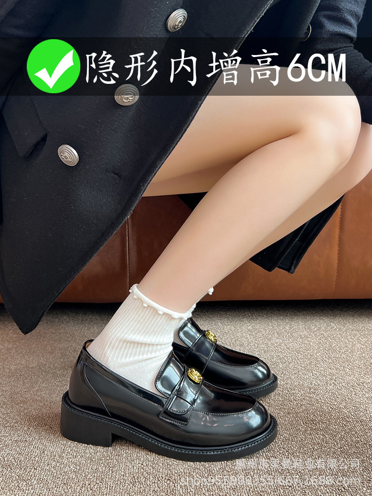 牛皮版葡萄妈同款秋冬加绒厚底单鞋真皮一脚蹬内增高乐福小皮鞋女详情5