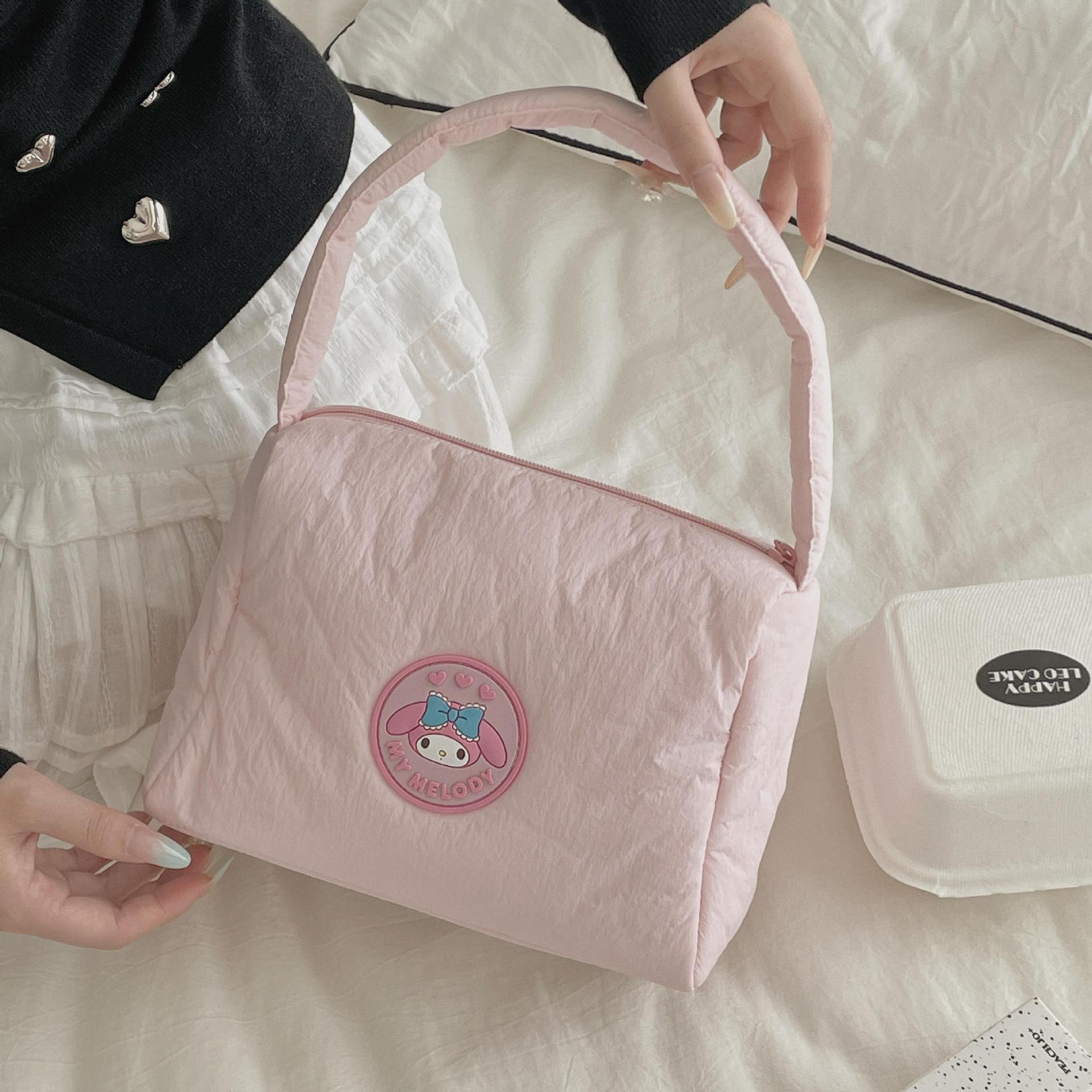 Officially authorized Sanlio cosmetic bag, Japanese and Korean fresh down fabric with cotton, hand-held small bag for girls, Kuromi pic 6