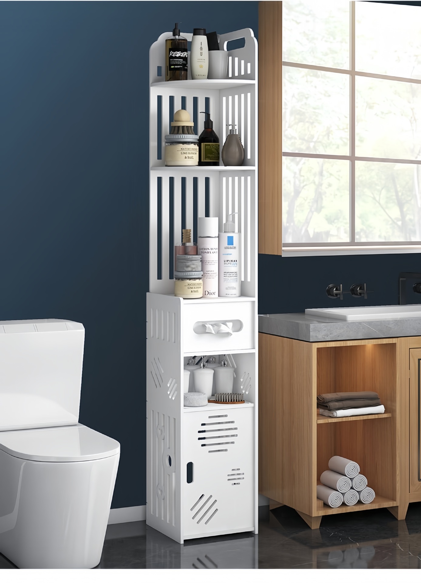 浴室置物架厕所落地边柜转角夹缝收纳柜卫生间的架子多层收纳窄柜详情5