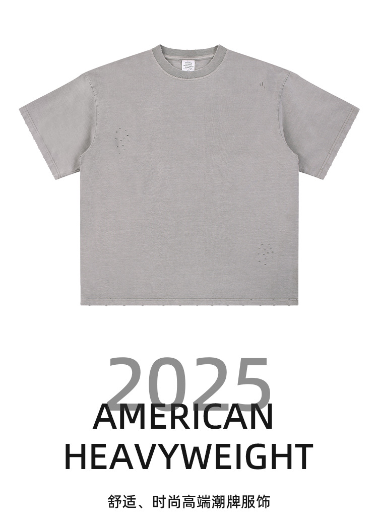 CKX2025 Summer American High Street vintage Torn loose Distressed short-sleeved washable T-shirt for men pic 5