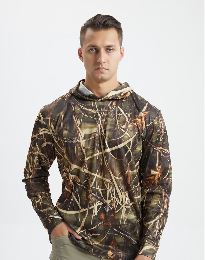 Yitu Custom long-sleeved T-shirt quick-drying hooded sun protection Outdoor sports fitness breathable tactical camouflage T-shirt for camping and fishing men pic 22