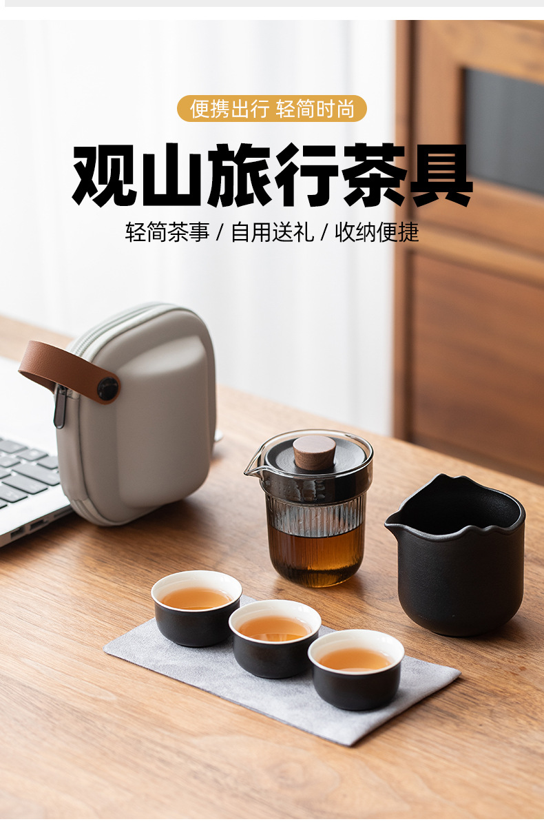 Travel tea set, Quick Guest cup, portable outdoor travel ceramic tea cup, one pot with three cups, festival souvenir pic 3