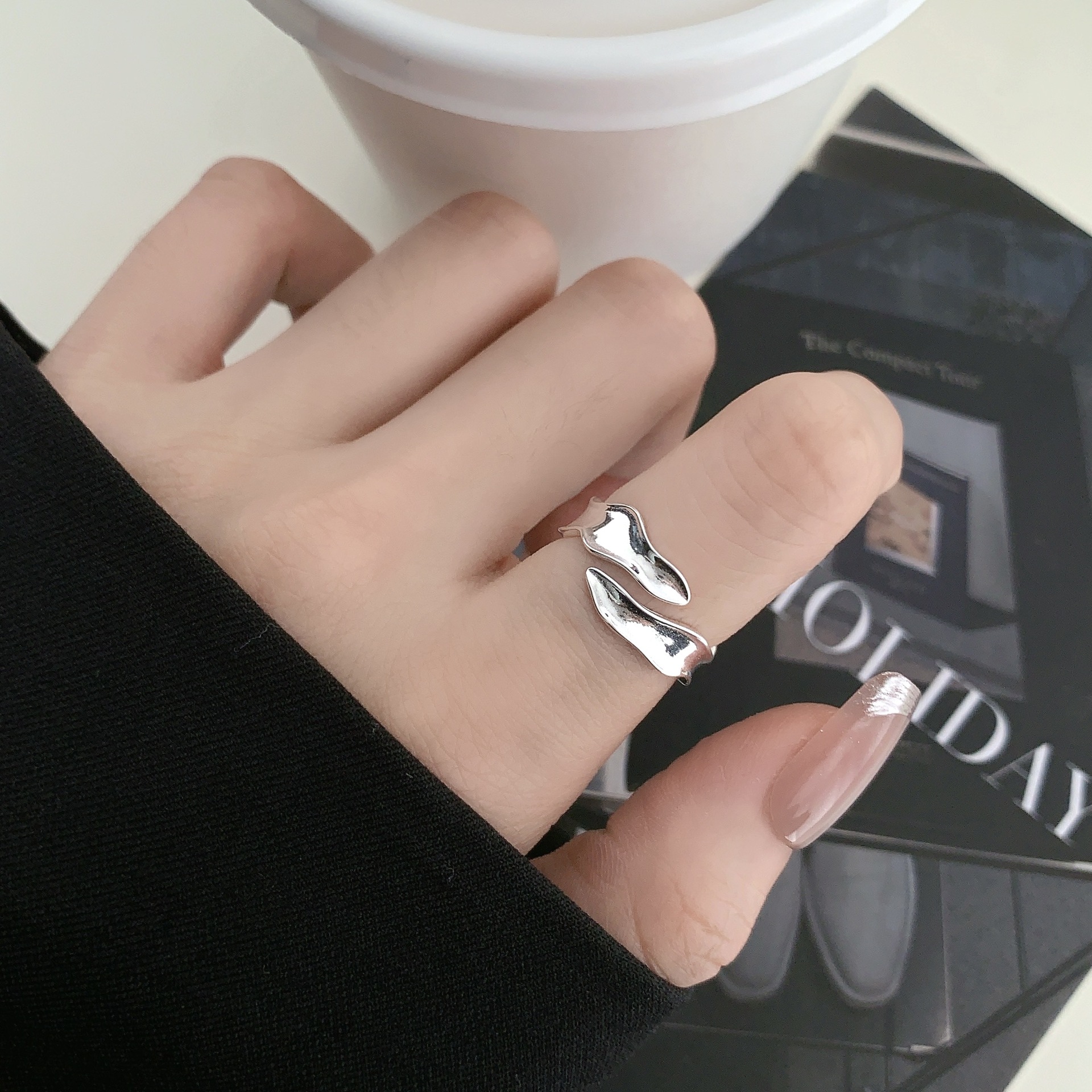 Geometric irregular 12.16 wave ring S925 sterling silver simple and niche heartbeat ring design, cold style adjustable pic 8