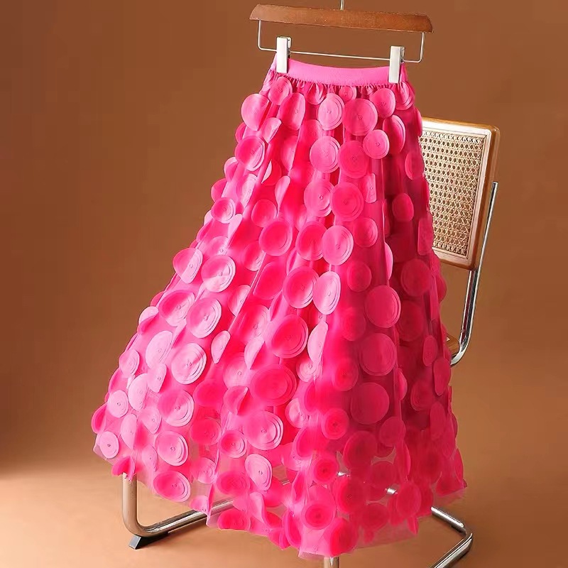 欧洲站激光立体刺绣面料多色网纱圆圈绣花布时尚女装连衣裙面料详情5