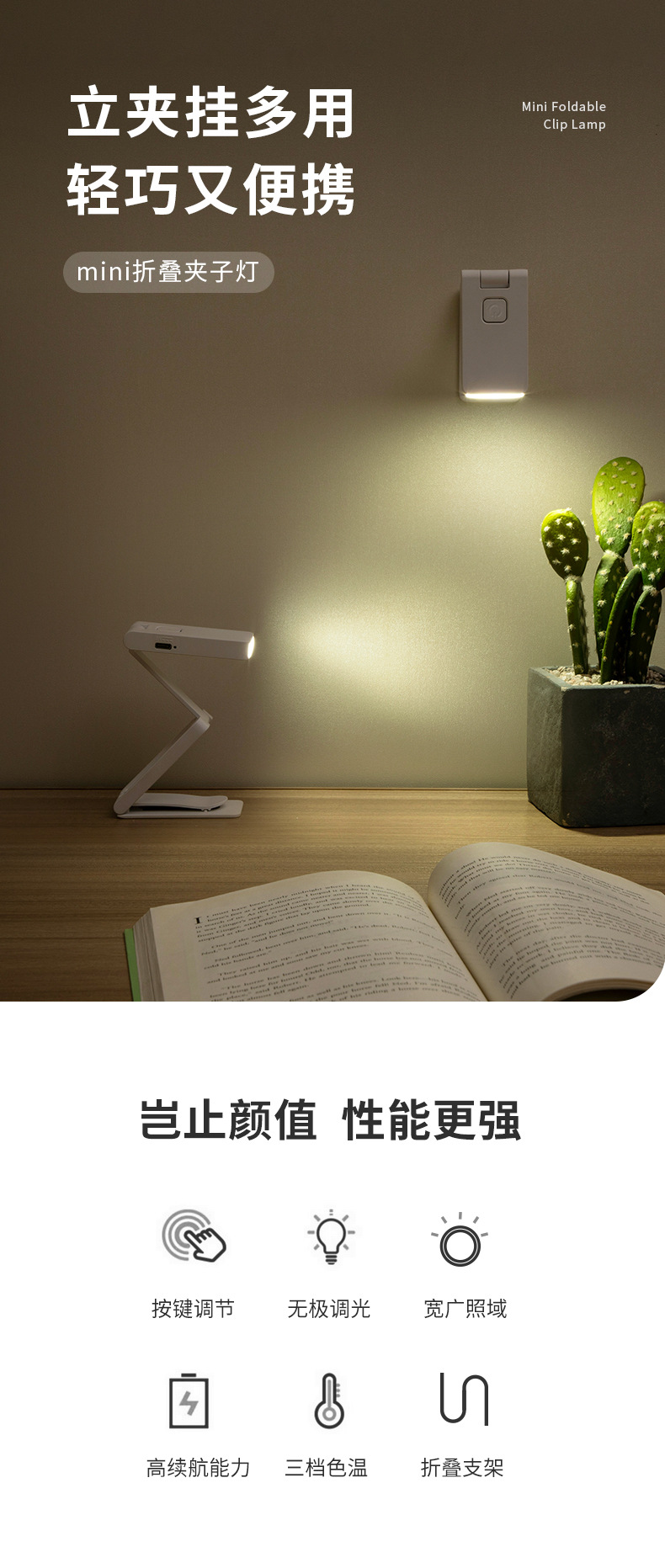 New cross-border mini desk lamp with usb charging, portable stand and clip for dual use, LED night light for reading, creative gift pic 12