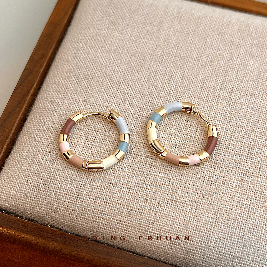 Spring series seven-color enamel drop glaze round geometric plating 14K simple and sweet earring factory earrings new accessory pic 8