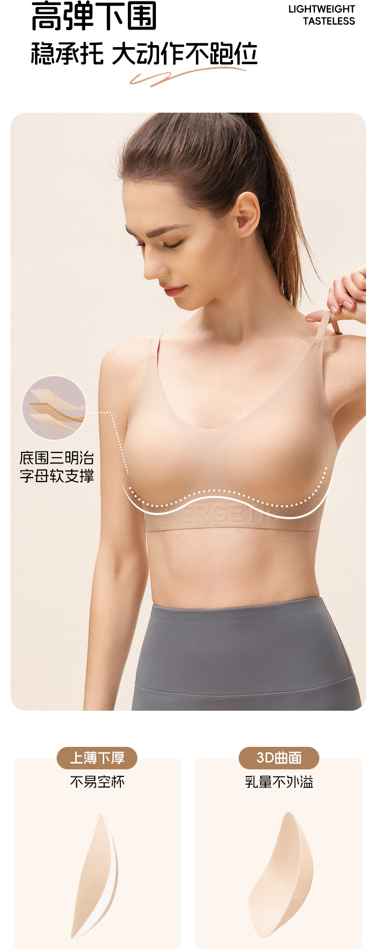 幸爆款无痕粉底液内衣女隐形穿衣不透舒适无钢圈聚拢支撑吊带文胸详情17