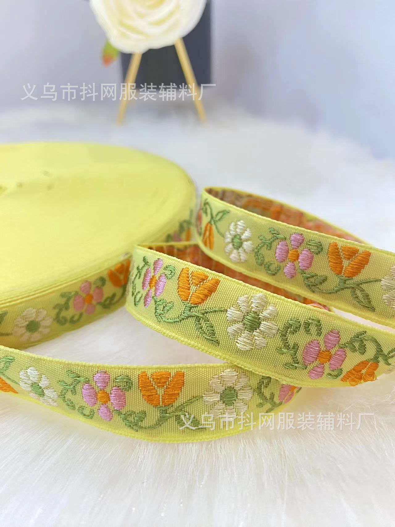 1.8cm Ethnic-style embroidered jacquard webbing DIY flower bow hair accessory border strap Nylon lustrous silk webbing pic 8