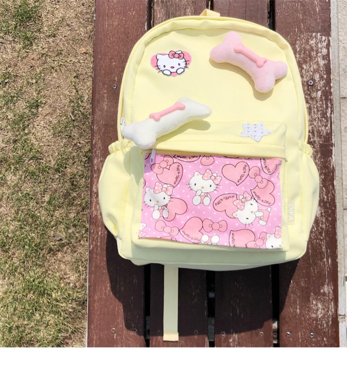 辣妹设计感背包可爱卡通猫猫骨头大容量清新黄色书包大学生双肩包详情6