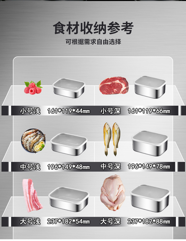 日本不锈钢保鲜盒 304食品级冰箱收纳盒带盖密封冷冻肉类专用盒子详情10