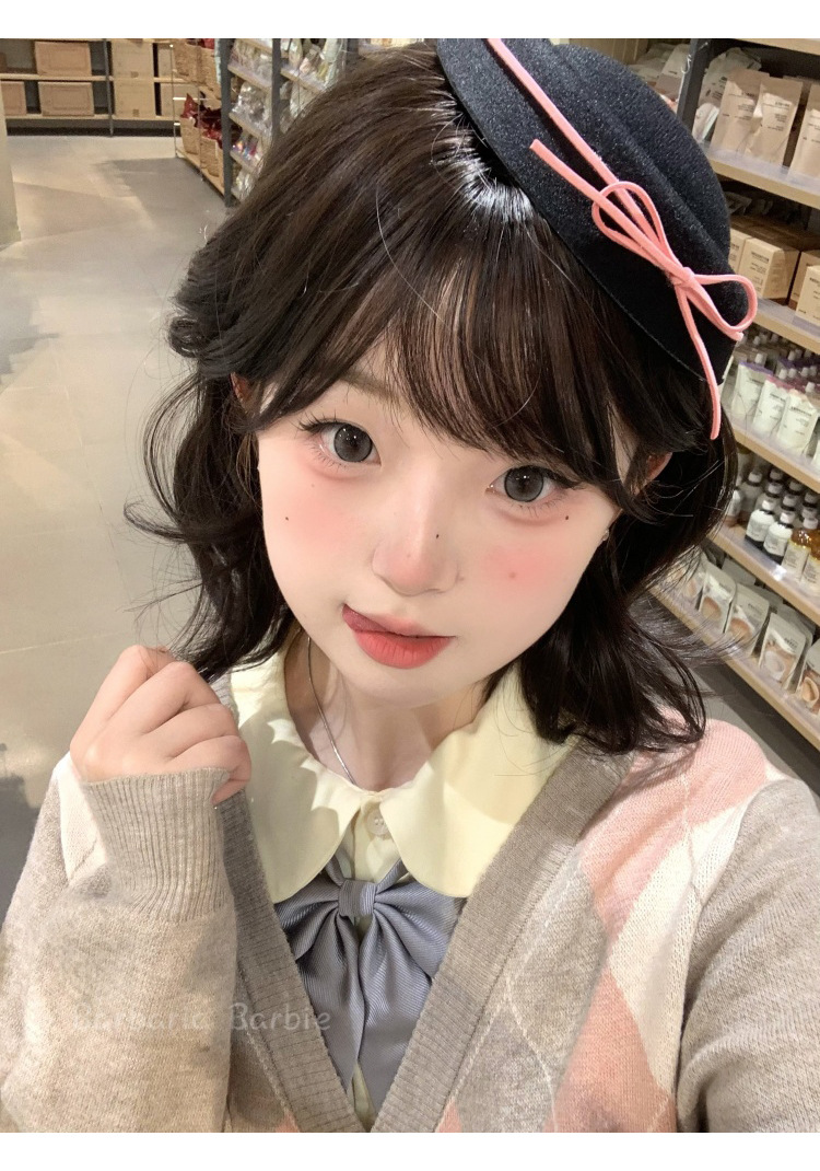 韩系可爱黑色丝绒蝴蝶结礼帽甜美少女jk圆顶贝雷帽女水手海军帽子详情5
