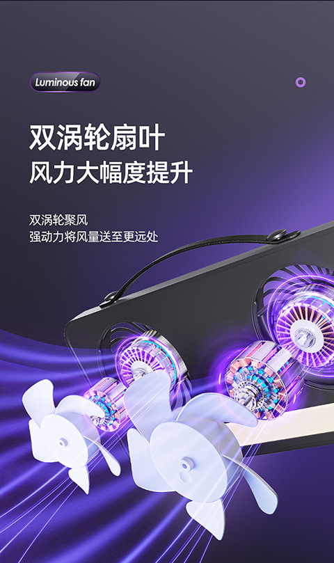 新款双头便携风扇桌面空气循环迷你壁挂充电家用宿舍户外循环详情4