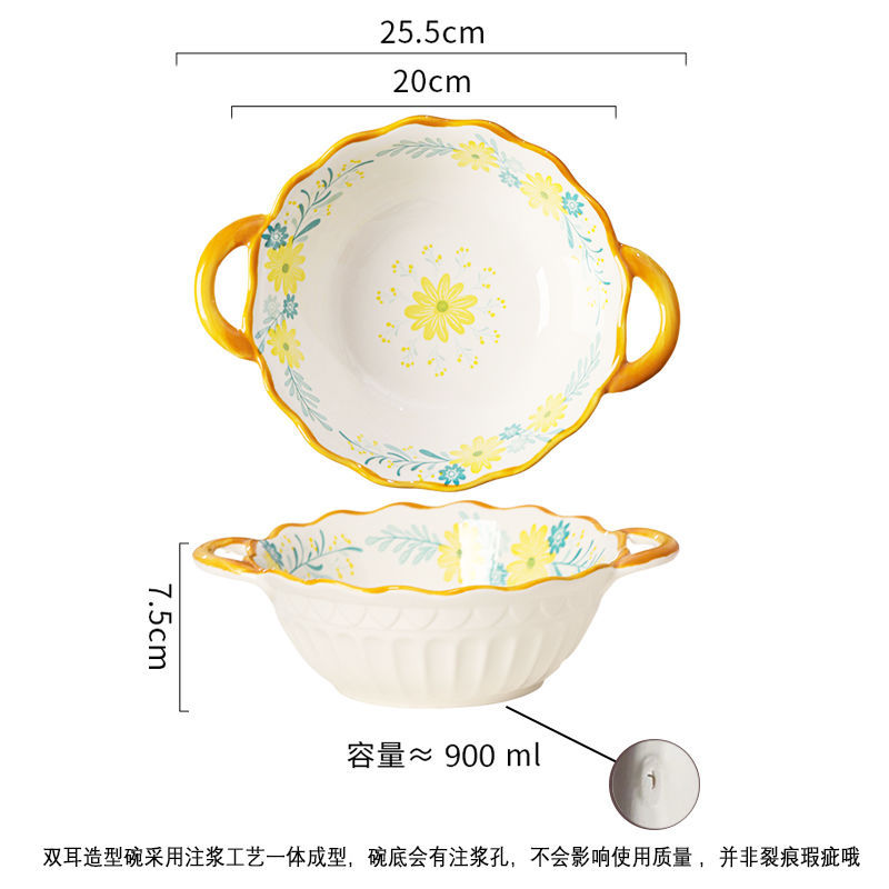 Double-ear soup bowl, large household size 2025 new ceramic, high appearance level, small fresh style instant noodle and snail rice noodle bowl tableware pic 4