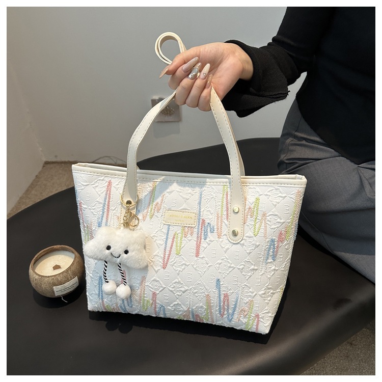 学生上课布袋包包女2024新款单肩腋下包条纹大容量通勤休闲托特包详情31