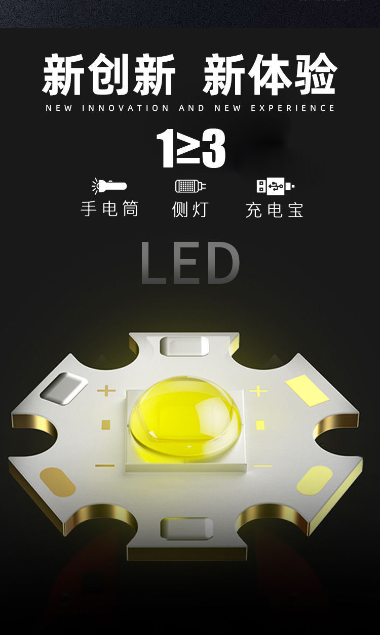 Cross-border multi-functional high-intensity flashlight, emergency power bank, flashlight with side light, usb charging portable lighting lamp pic 3