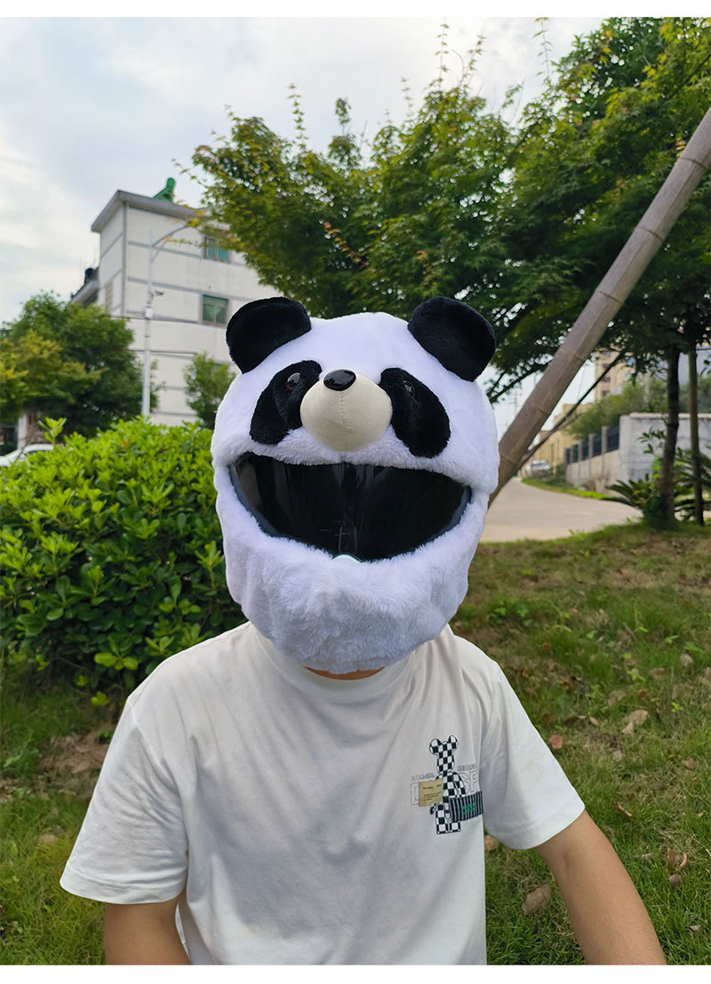 Cross-border Panda electric bike motorcycle helmet cover, plush cartoon full helmet, breathable and warm head cover, winter warmth pic 9