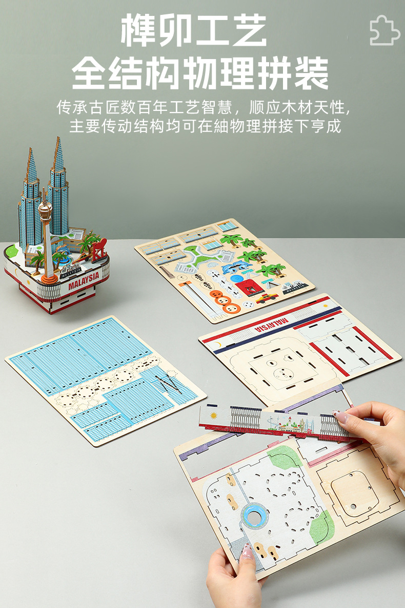 Chao Tong Cultural and Creative Music Box, diy 3D jigsaw puzzle, architectural model, wooden toy, educational assembly toy pic 13