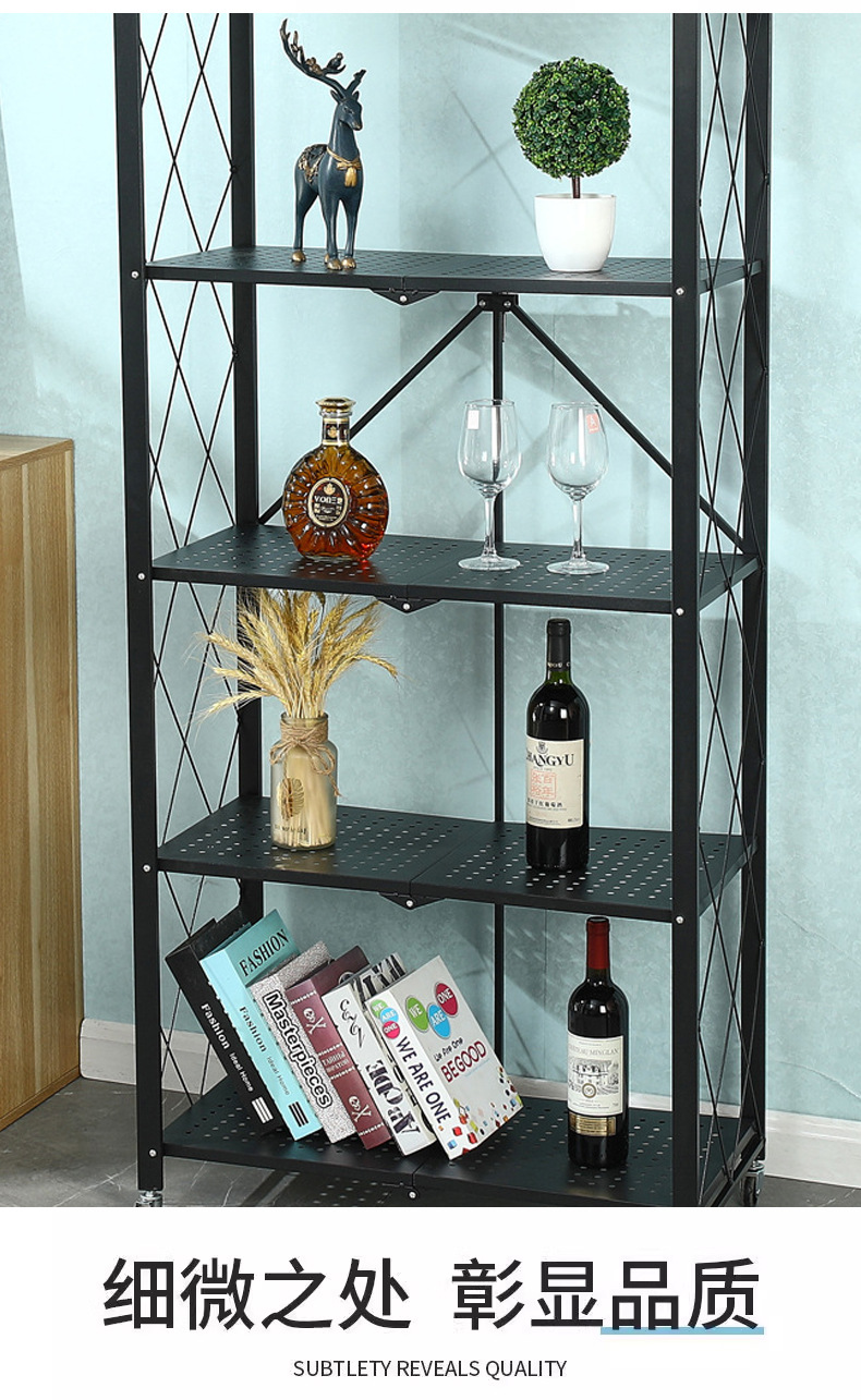 跨境折叠厨房多功能置物架落地多层橱柜收纳架储物微波炉架锅架详情7