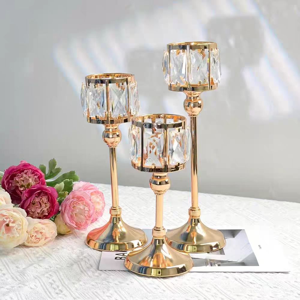 欧式金色水晶烛台跨境家居饰品摆件铁艺烛台婚庆婚礼烛光晚餐道具详情7
