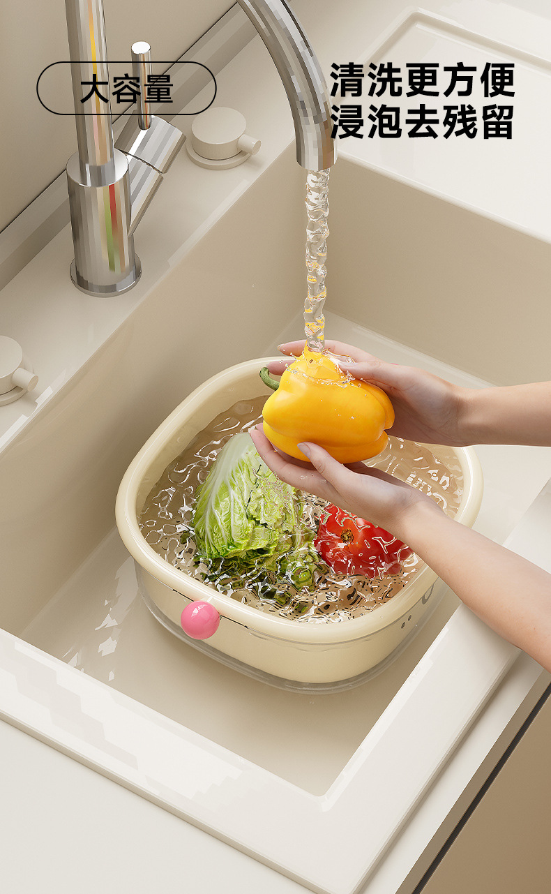 洗菜盆沥干篮双层设计多功能水果盘厨房大号可倒置防尘果蔬沥水篮详情12
