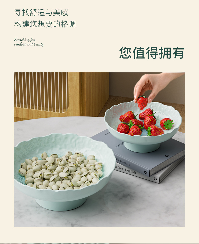 Customized melamine high-legged fruit plate, home living room dried fruit plate, Chinese tray, high-end dessert display, dim sum plate pic 11